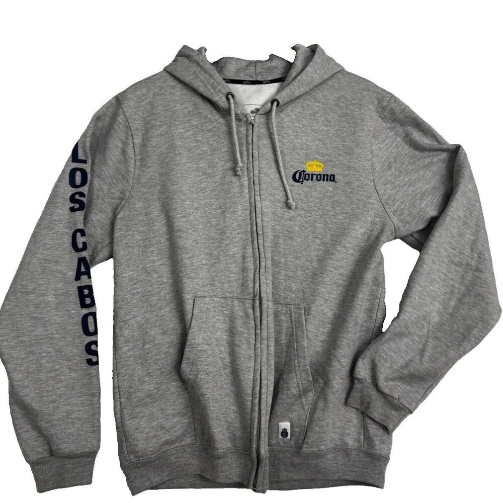Corona Los Cabos Zip Hoodie Gray Full Zip Sweatshirt Beer Graphic Mens Large